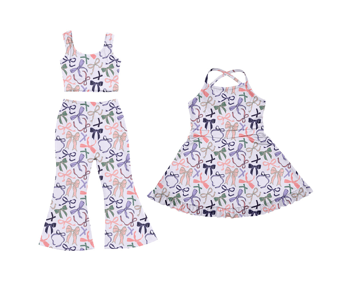 25.5.23 custom each style moq 5eta 4-6week Sibling Sister bow baby girl pants sets and dress match family design