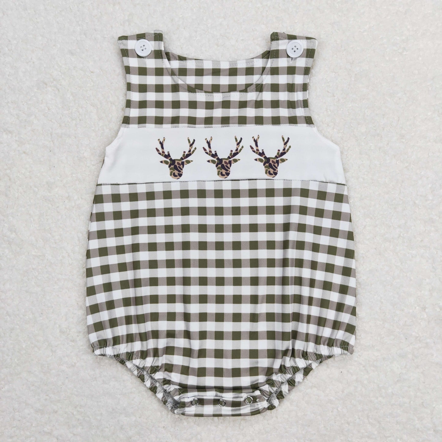 RTS NO MOQ(In Stock) Three Elks Army Green Plaid Vest Jumpsuit