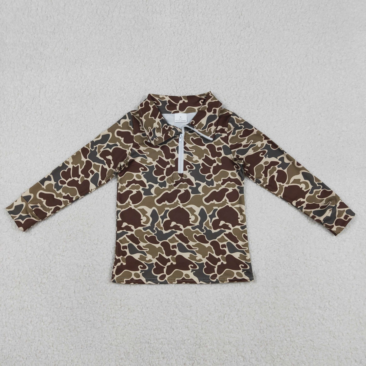 RTS NO MOQ(In Stock) Brown-green camouflage zip-up long-sleeved top