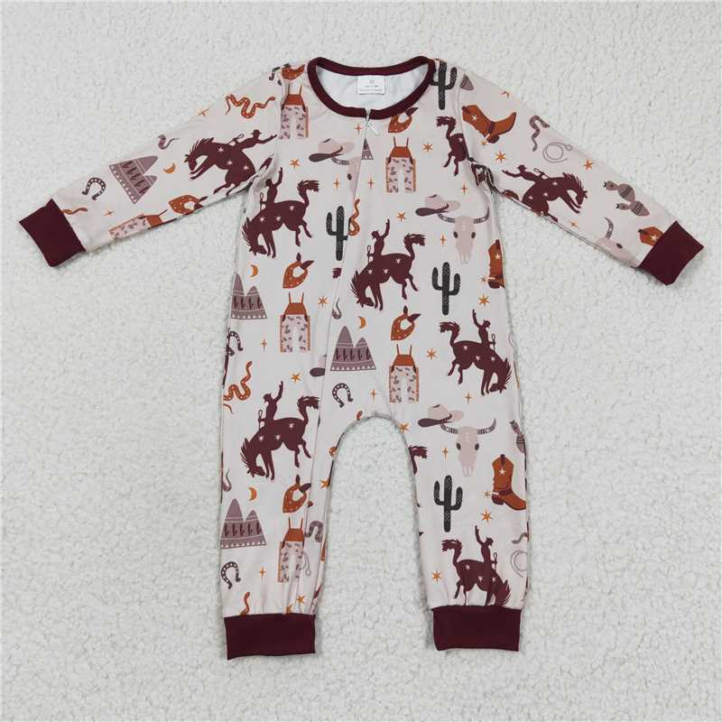 RTS NO MOQ(In Stock) LR0344 Riding Boots Star Brown Zip Long Sleeve Bodysuit