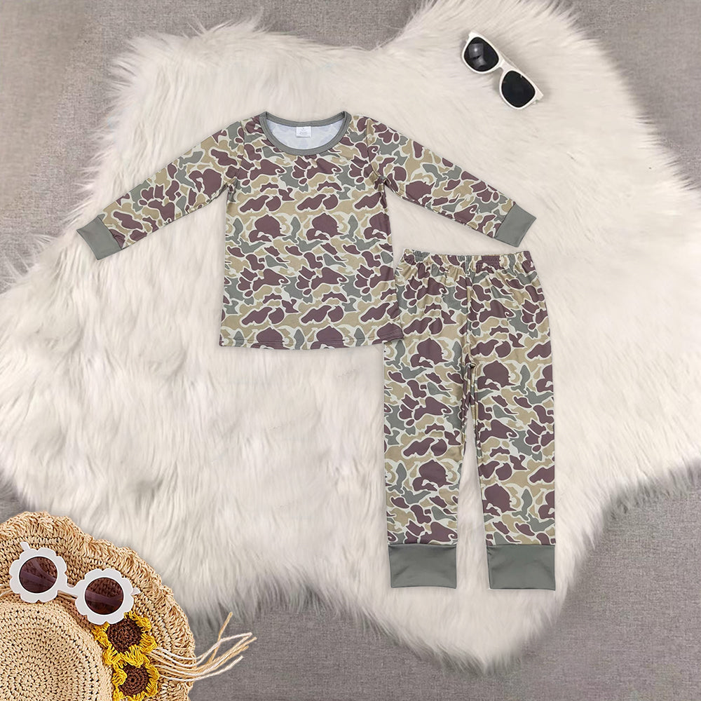 RTS NO MOQ baby boy clothes Modal camouflage long sleeve pants Sets