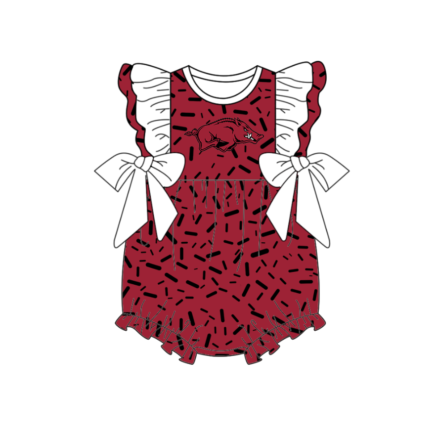 Custom moq 5 mix size milk silk summer teams baby girl clothes dark red short sleeve dress rompers series