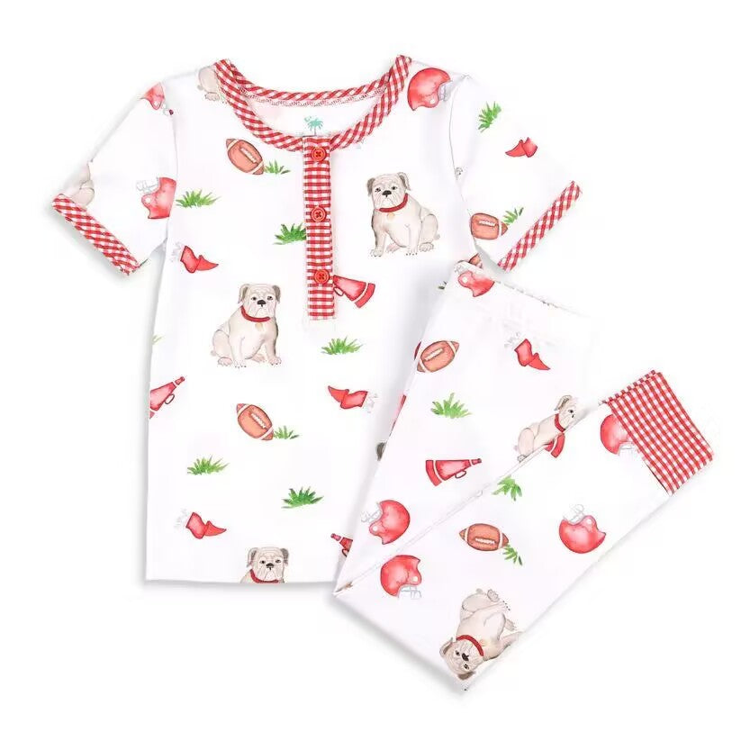 Custom moq 3 eta about 6-8 weeks baby girls clothes puppy red Short Sleeve Long Pants Pajama Set