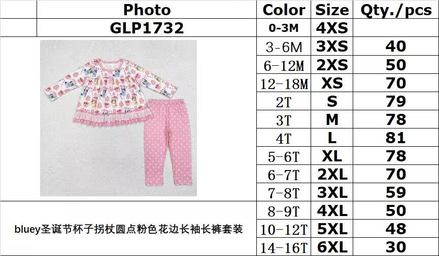 RTS NO MOQ ETA 5/7days arrived GLP1732 Christmas polka dot pink lace long-sleeved trousers set