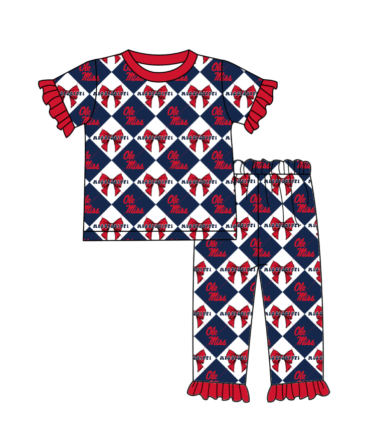 Custom moq 5 mix size Navy blue Plaid Baby Pajama Set Short-Sleeved Top And Trousers Comfortable Sleepwear for Baby Girls Clothing Team Set