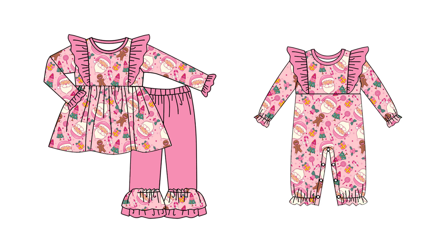 25.6.5 custom each style moq 5eta 4-6week Sibling Sisters Christmas pink baby girl long sleeve pants sets and rompers match family design