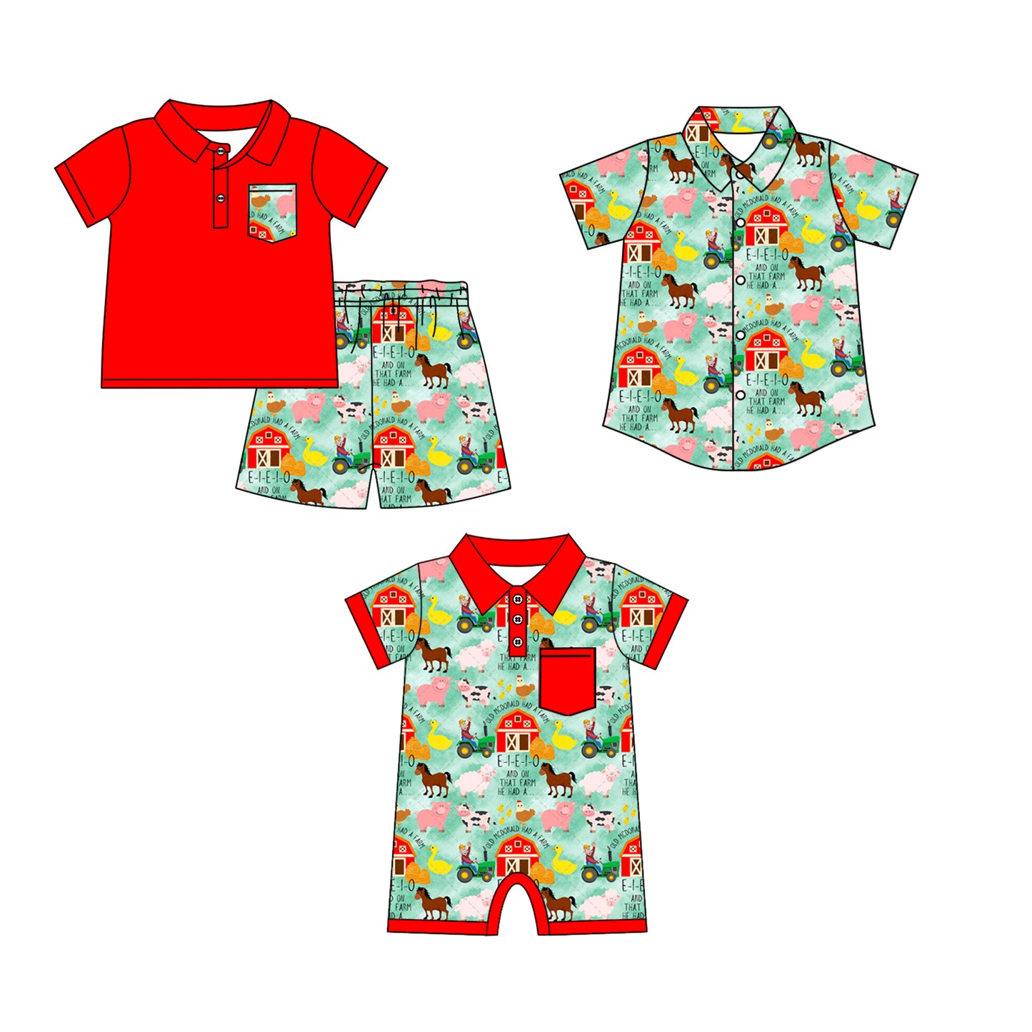 11.13 custom each style moq 5eta 4-6week Sibling Sister farm baby girl short sleeve shorts sets and boy romper and top match design