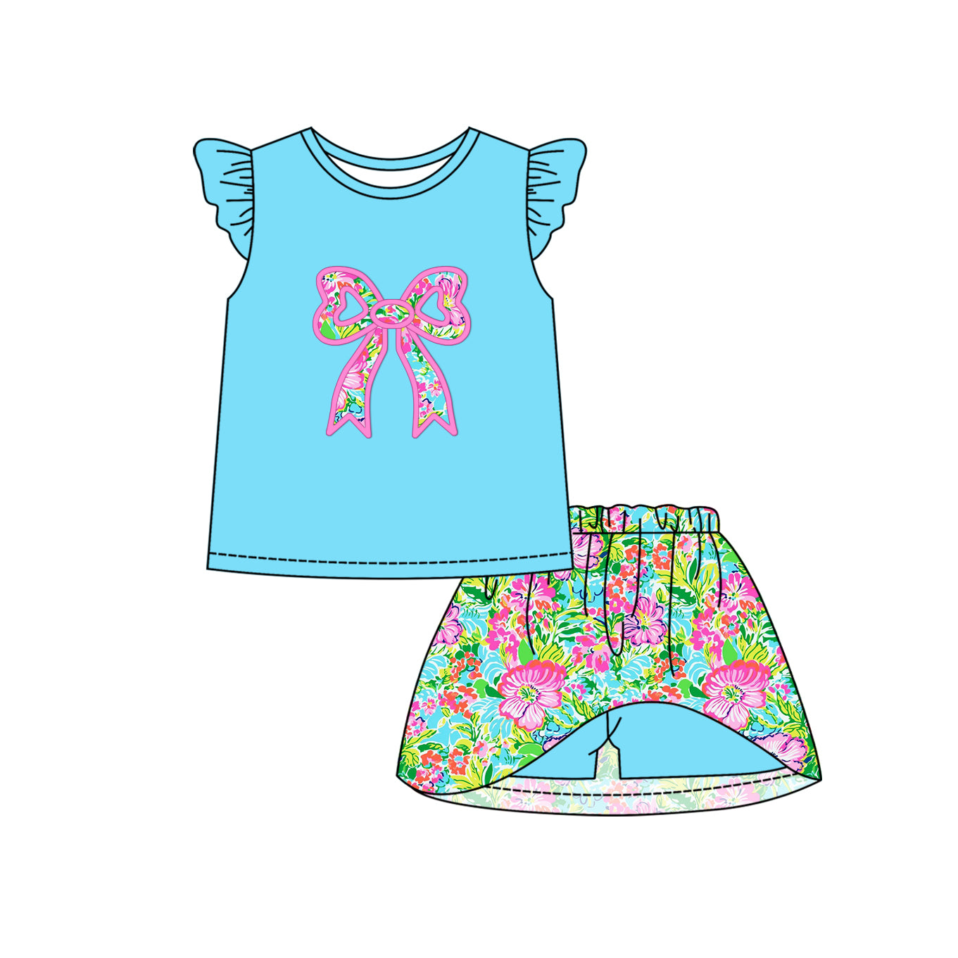 12.9 custom each style moq 5eta 4-6week Sibling Sister bow floral pattern baby girl short sleeve shorts fish sets 1 and easter sets 2 match design