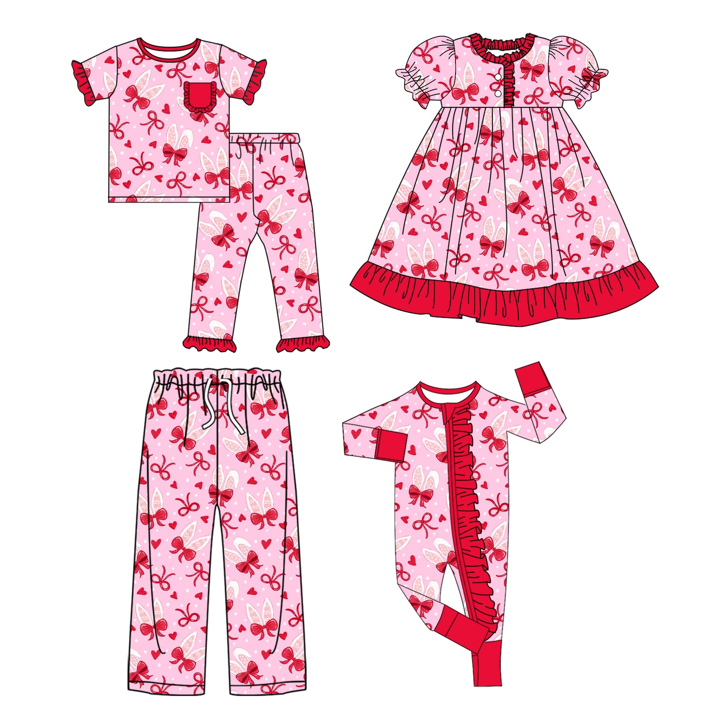 25.9.25 custom each style moq 8 eta 6-8week Sibling Sister bow baby short sleeve pants sets and romper and dress and adult pants match design