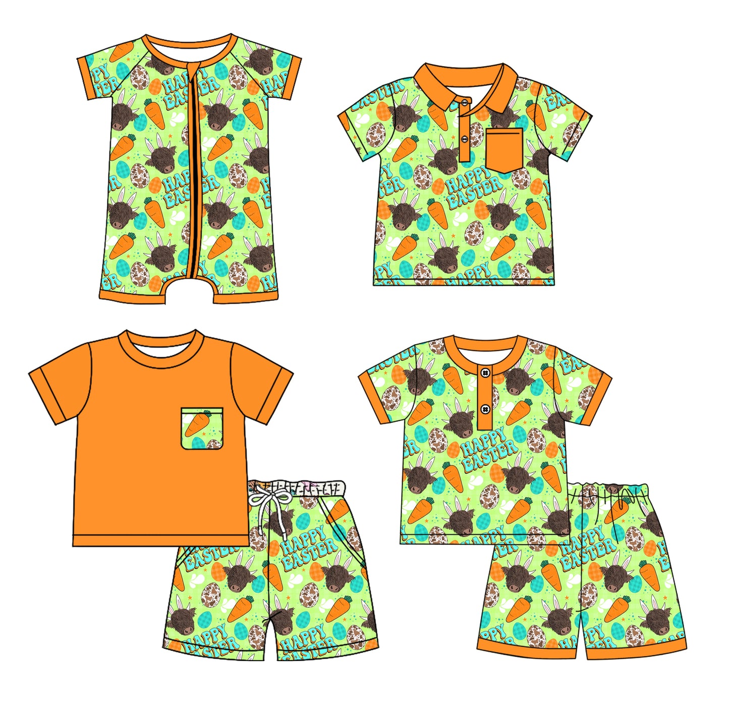 12.28 custom each style moq 5eta 4-6week Sibling Sister HAPPY EASTER baby girl sets 1 and sets 2 and boy rompers and top match family design