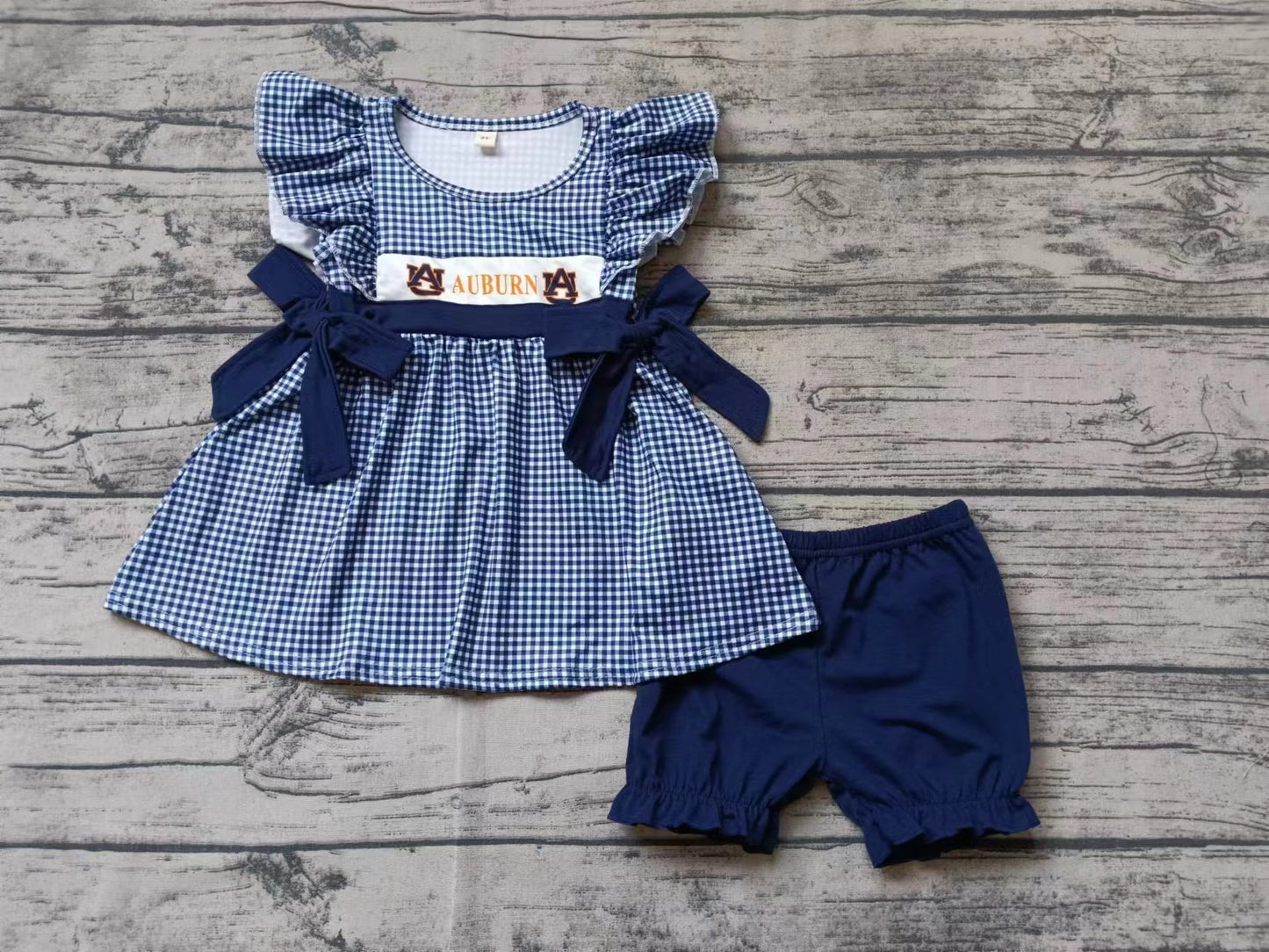 custom moq 5 eta 5weeks summer team baby girls clothes navy blue flying sleeve shorts pajama set