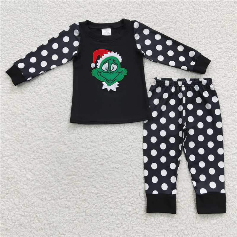 RTS NO MOQ(In Stock) 6 B13-17 Embroidered Christmas Long Sleeve Pants Set