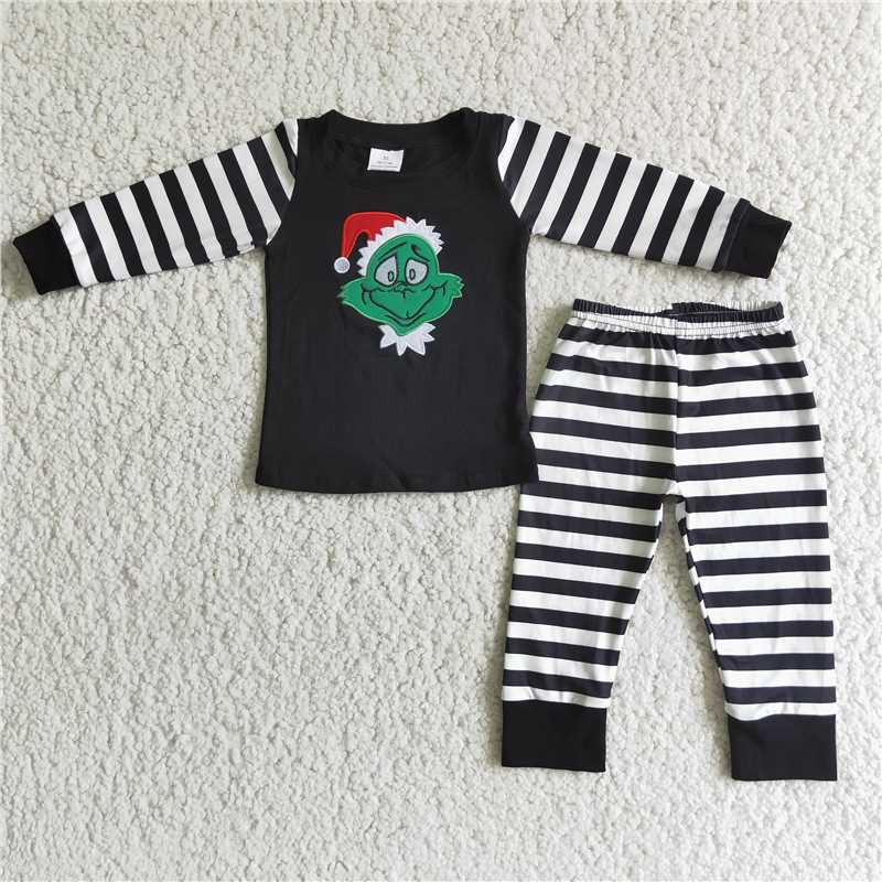 RTS NO MOQ(In Stock ) 6 B7-17 Embroidered Christmas long sleeve pants set
