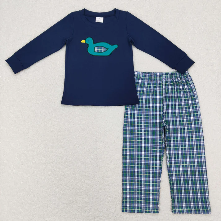 RTS NO MOQ Sibling baby Boys duck embroidery long-sleeved pants set clothes and rompers