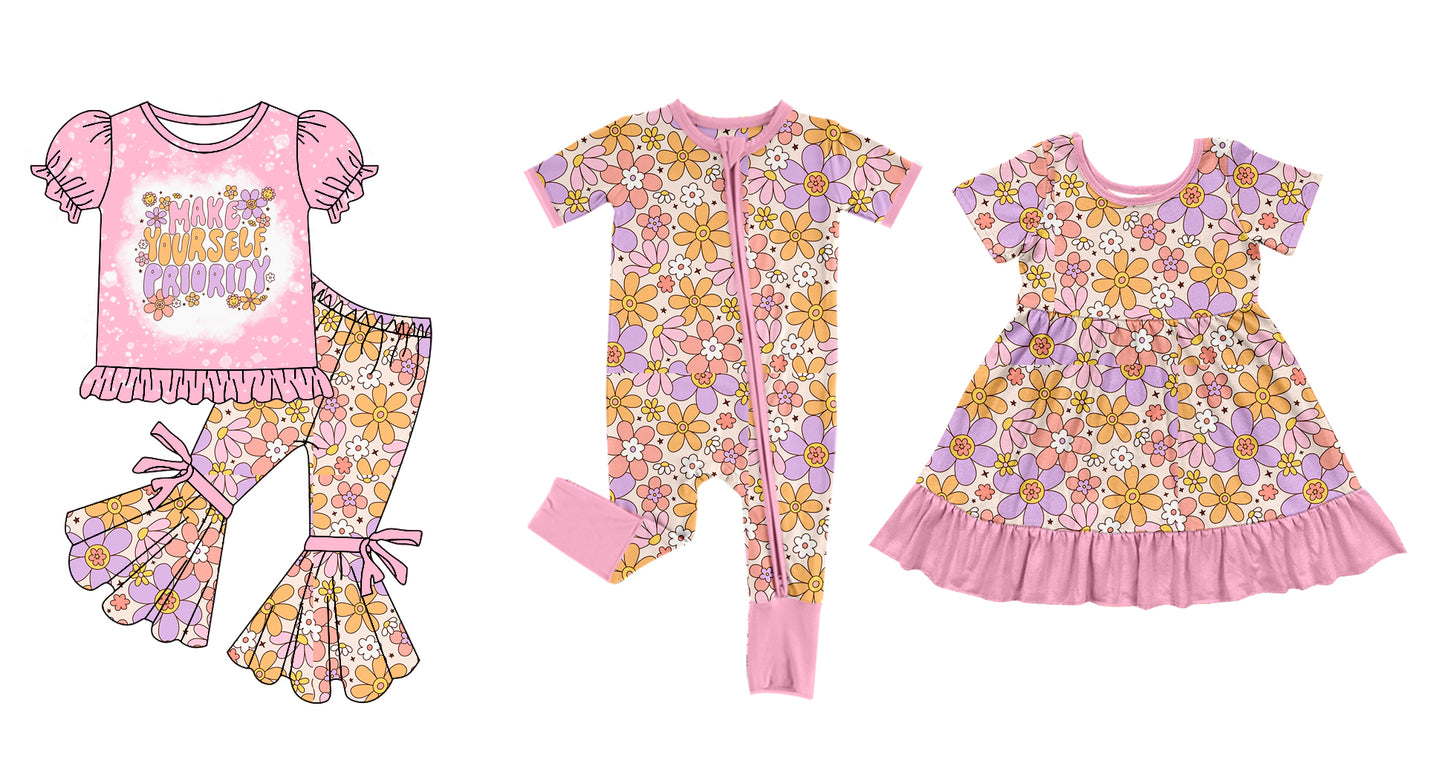 12.3 custom each style moq 5eta 4-6week Sibling Sister MAKE floral baby girl sets and dress and rompers match family design