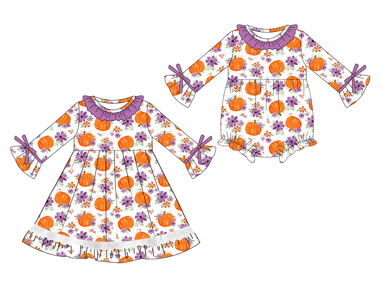 25.5.12 custom each style moq 5eta 4-6week Sibling Sisters pumpkin floral baby girl long sleeve dress and rompers match family design