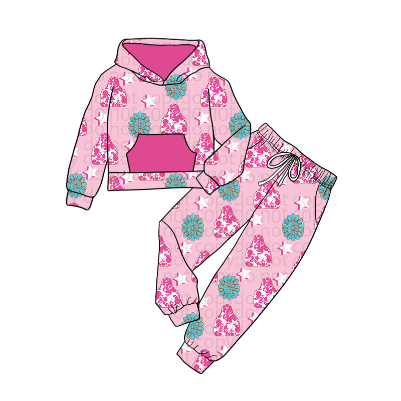9.2 custom each style moq 5eta 4-6week baby girls clothes pink hooded long sleeve pants sets