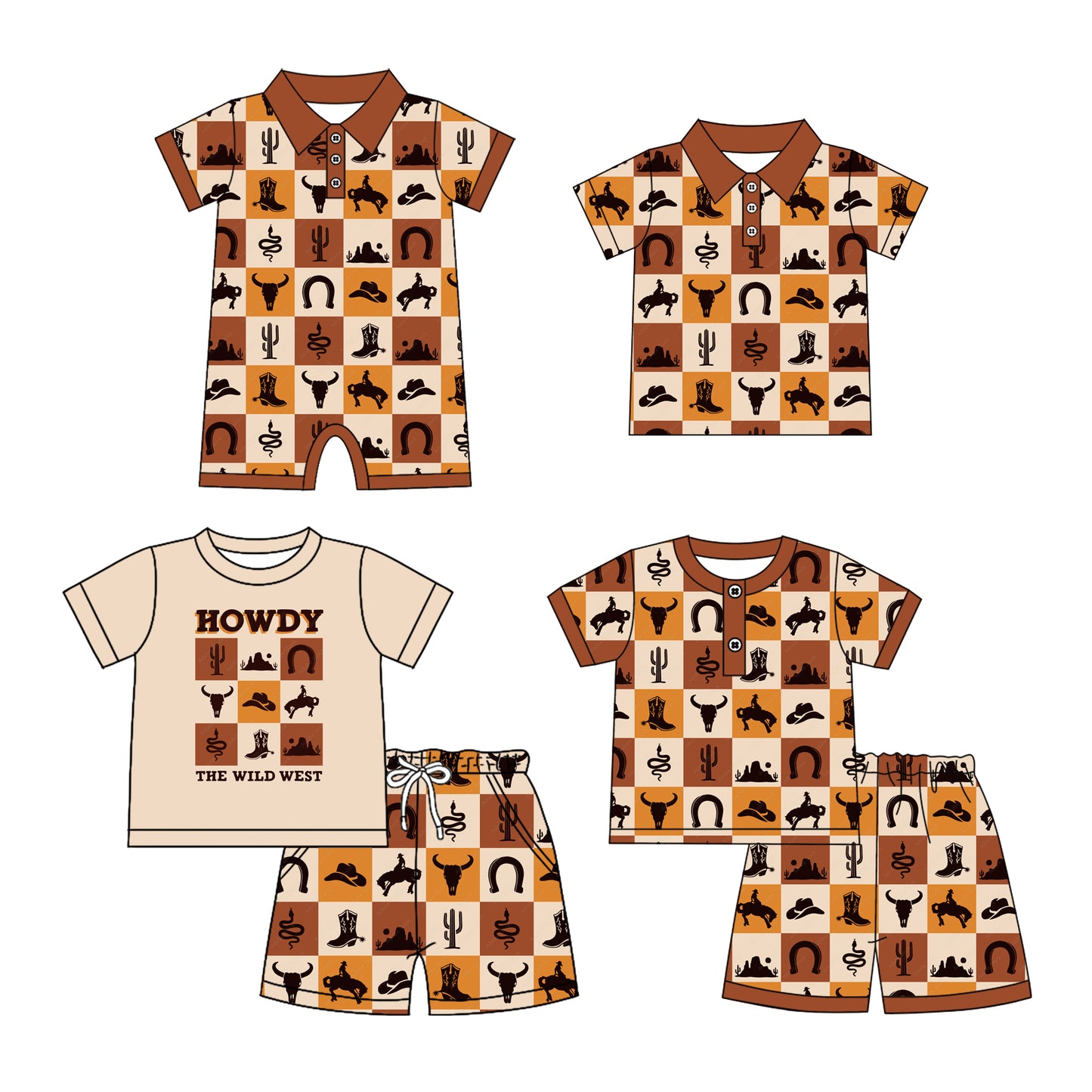 4.24 custom each style moq 5eta 4-6week Sibling Sister cow head hats catcus baby boy sets 1 and sets 2 and boy rompers and top match family design