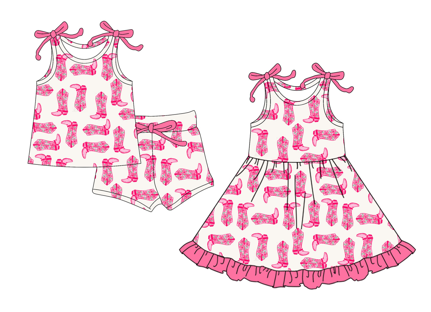 25.5.25 custom each style moq 5eta 4-6week Sibling Sister boots pink baby girl short sleeve shorts sets and dresses match design