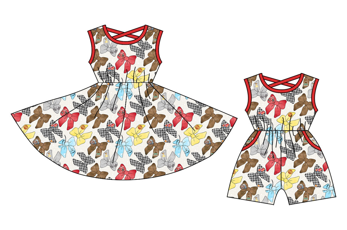 12.26 custom each style moq 5eta 4-6week Sibling Sister bow baby girl short sleeve shorts dress and jumpsuit match design