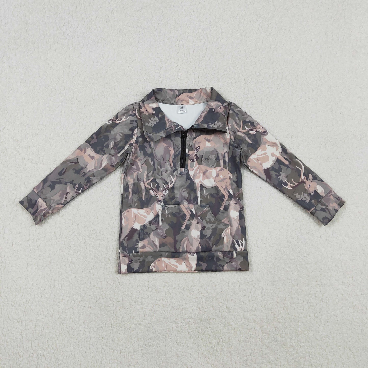 RTS NO MOQ(In Stock) GT1180 Reindeer Camouflage Yoga Zipper Long-Sleeved Top