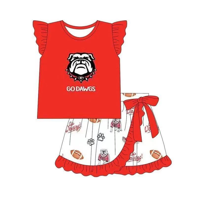 Custom summer team clothes baby girl clothes team red flying sleeve shorts sets-25.5.6