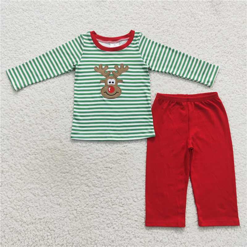 RTS NO MOQ(In Stock ) BLP0180 Embroidered Christmas long sleeve pants set