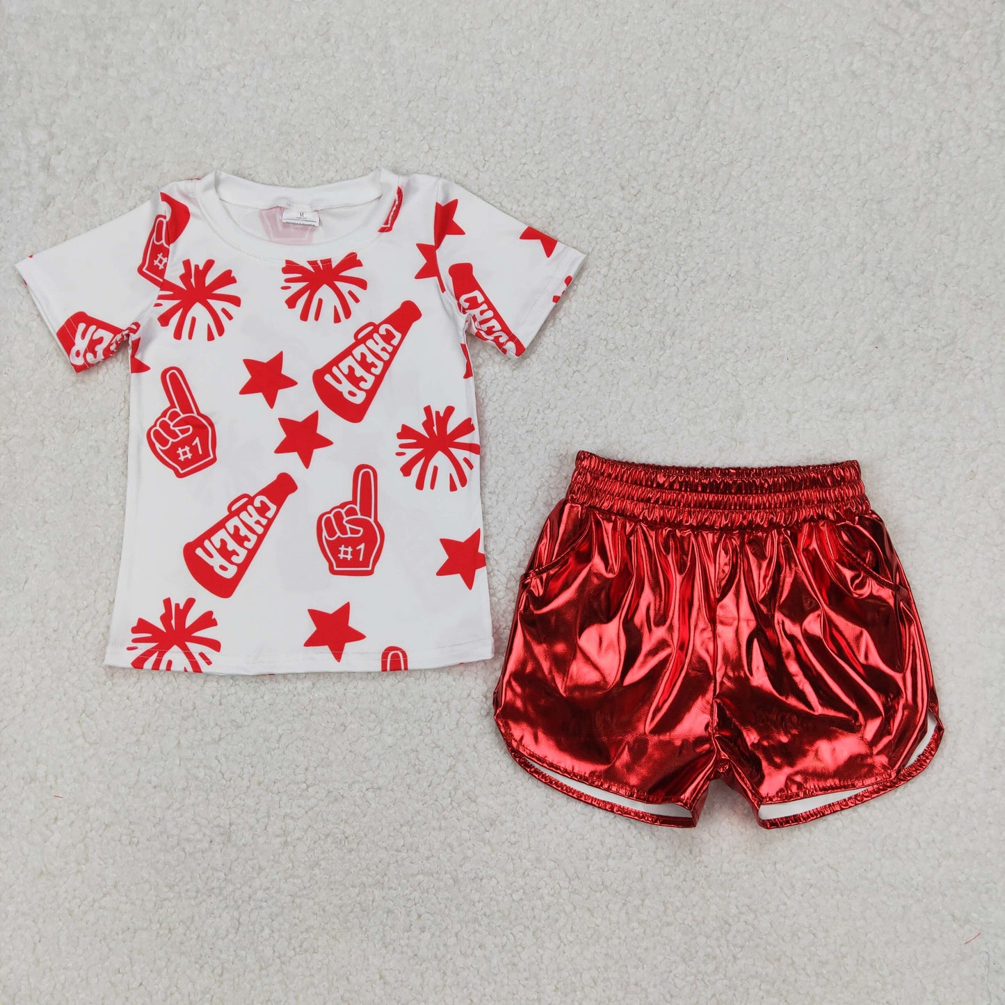 RTS NO MOQ Girls Boys cheers short sleeve Clothes Sets