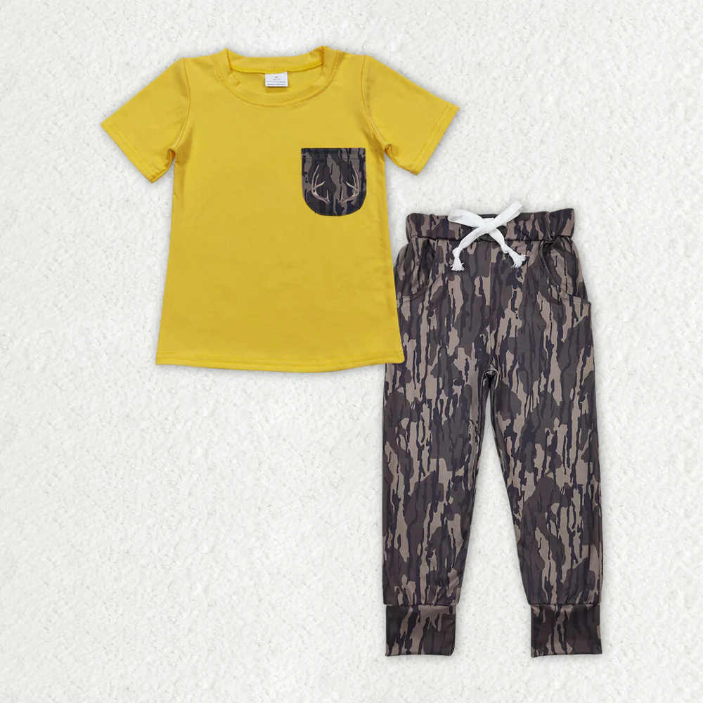 RTS NO MOQ Sibling Baby boy clothes camouflage Short Sleeve pants Suits