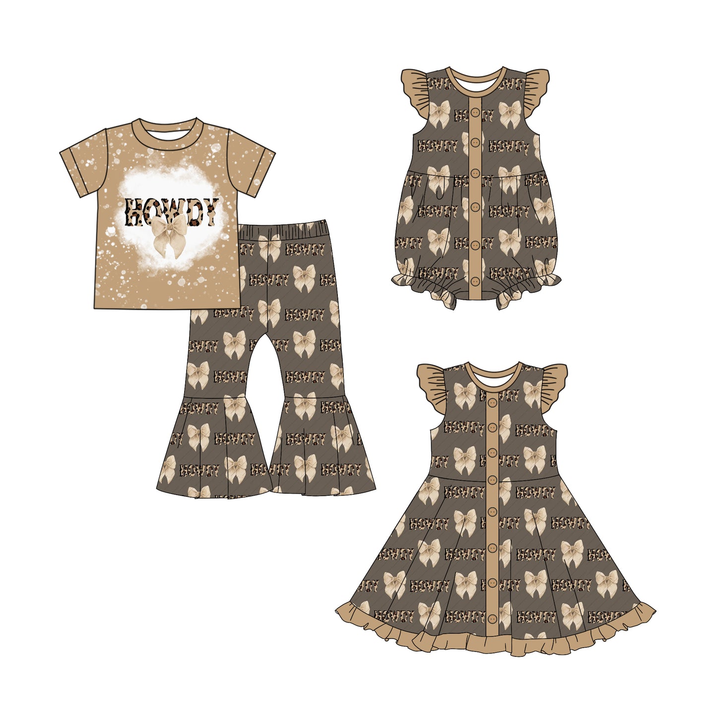 12.25 custom each style moq 5eta 4-6week Sibling Sister HOWDY baby girl sets and dress and rompers match family design