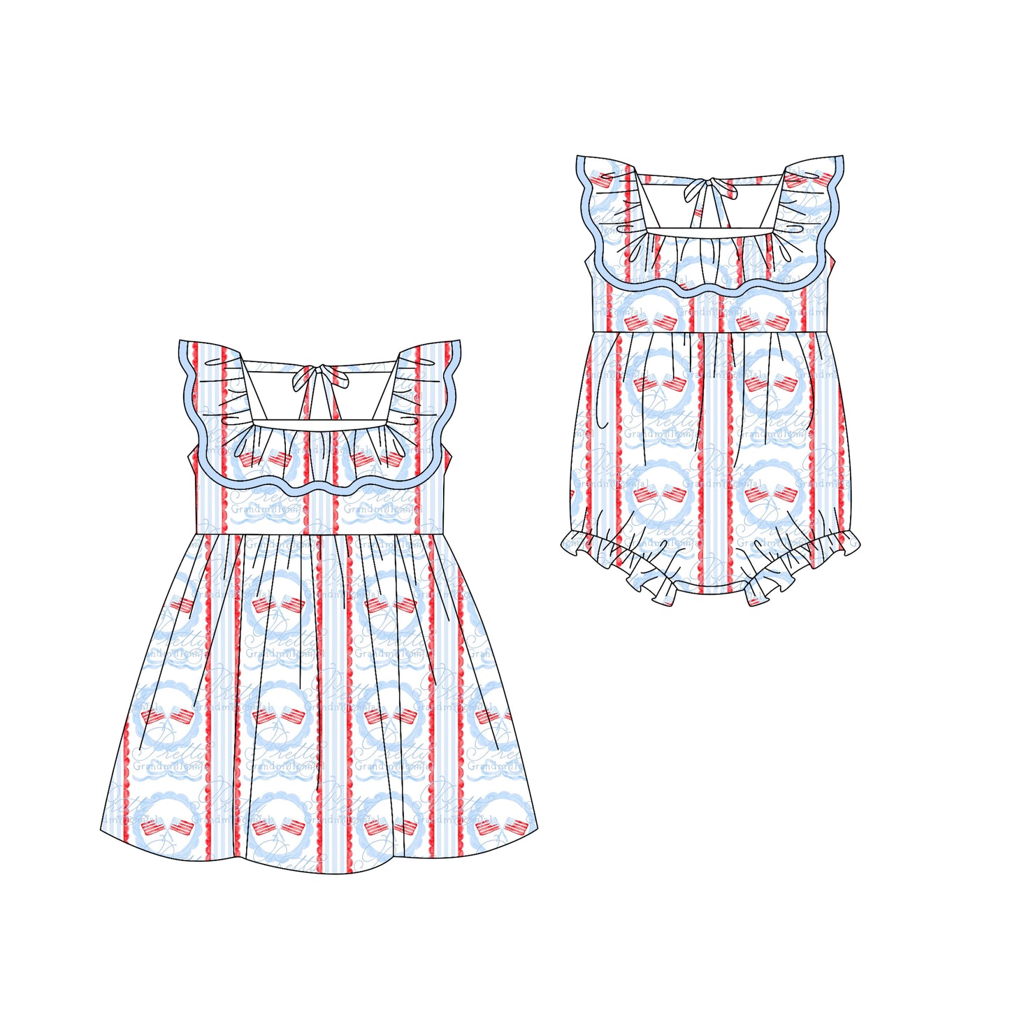 2.28 custom each style moq 5eta 4-6week Sibling Sister bow flag baby girl short sleeve dress and rompers match family design