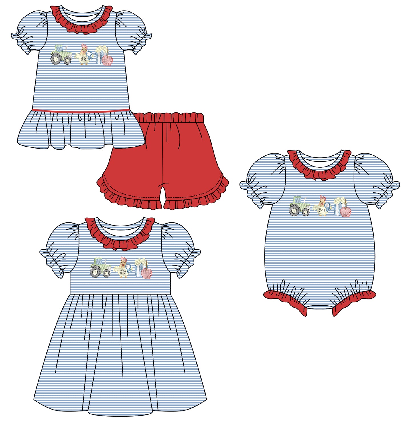 25.10.23 custom each style moq 5 eta 6-8week Sibling Sister baby short sleeve shorts sets and romper and dress match design