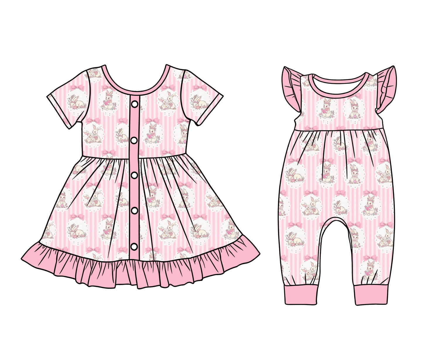 25.12.17 custom each style moq 5 eta 6-8week Sibling Sister bunny bow baby short sleeve romper and dress match design