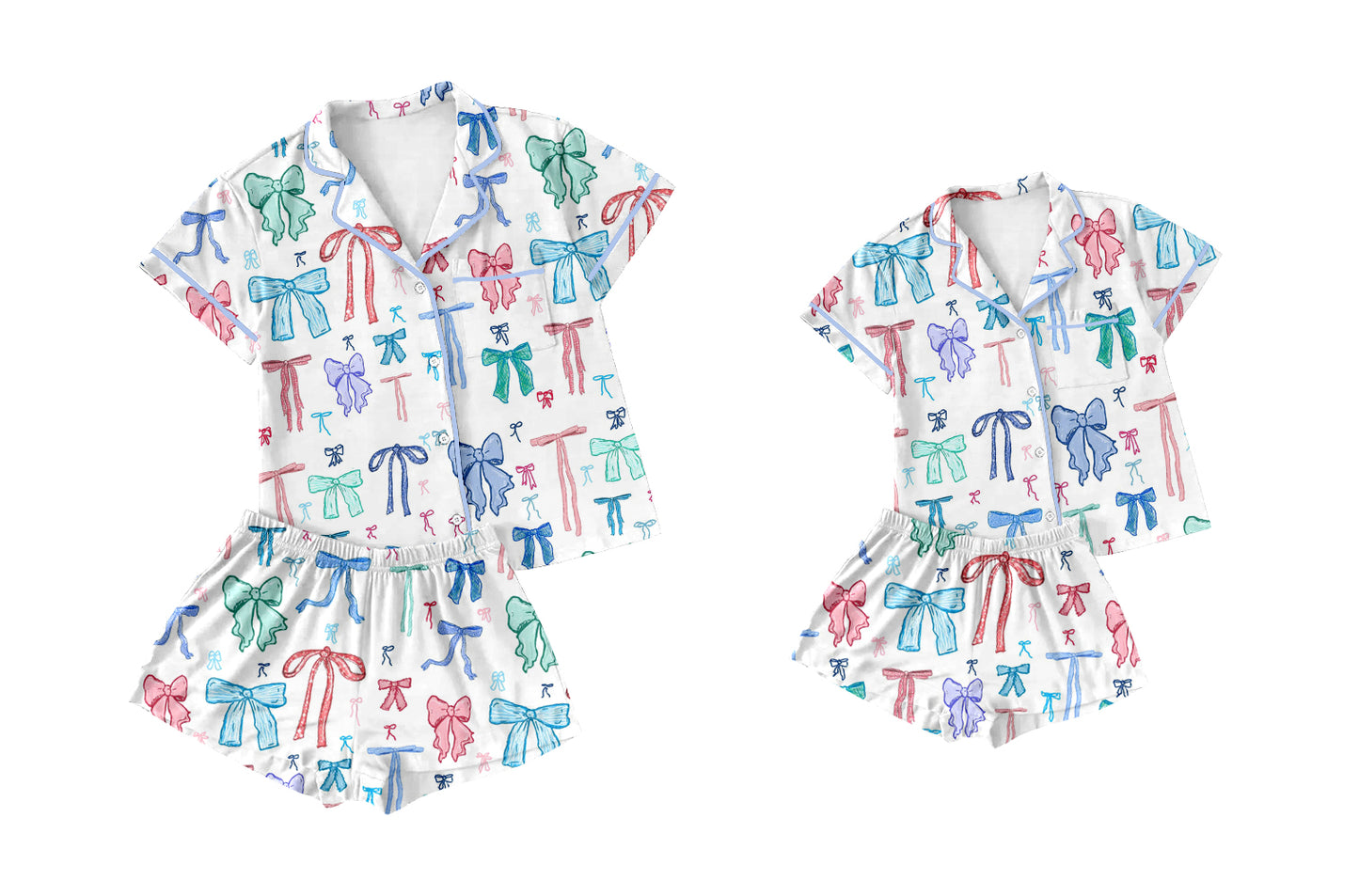 2.17 custom each style moq 5eta 4-6week Sibling Sister bow short sleeve shorts sets and adult sets match design