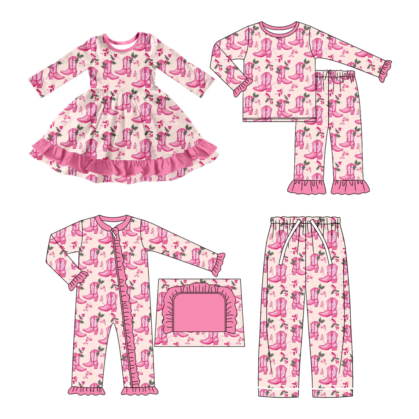 25.5.7 custom each style moq 5eta 4-6week Sibling Sisters boot floral baby girl long sleeve pants sets and romper and dress and adult pants match family design
