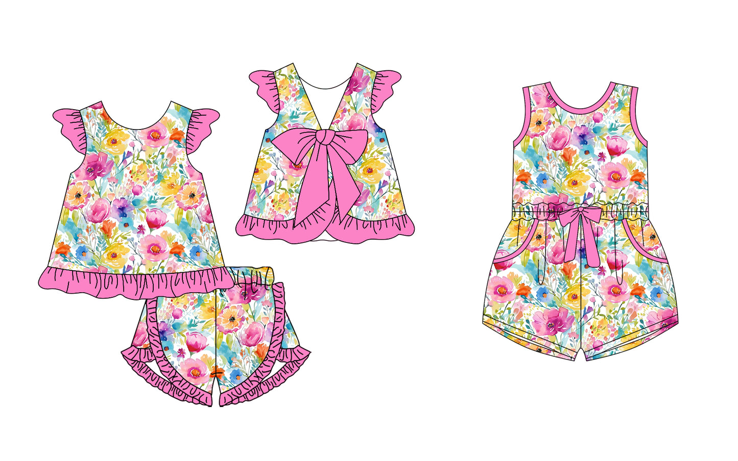 12.24 custom each style moq 5eta 4-6week Sibling Sister floral baby girl sets and jumpsuit match family design