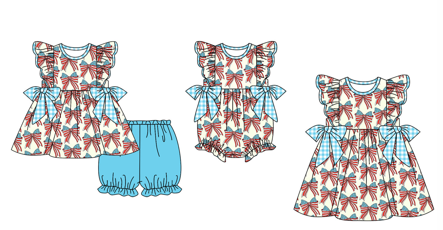 11.27 custom each style moq 5eta 4-6week Sibling Sister bow baby girl short sleeve shorts sets and dress and rompers match family design