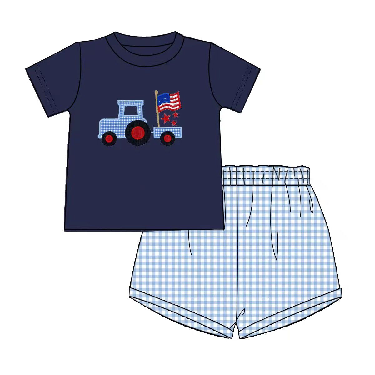 Deadline: May 22 custom no moq eta 5-6week BSSO0911Boys' flag short-sleeved shorts set