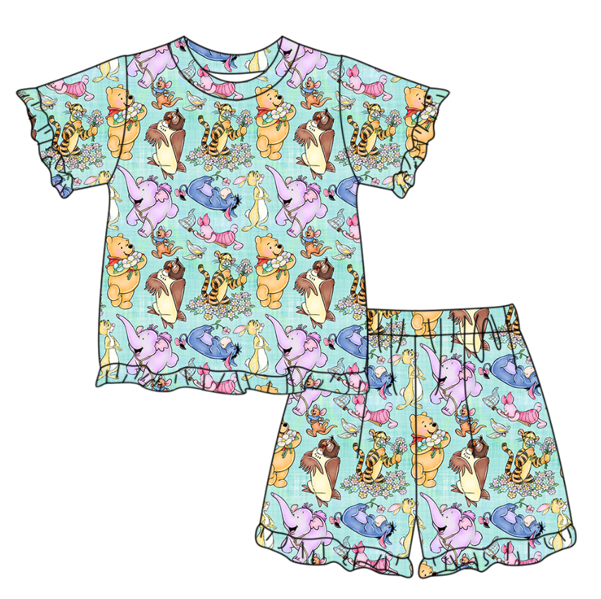 Custom moq 5 mix size milk silk baby girl clothes Summer clothes cute sets girls pajamas