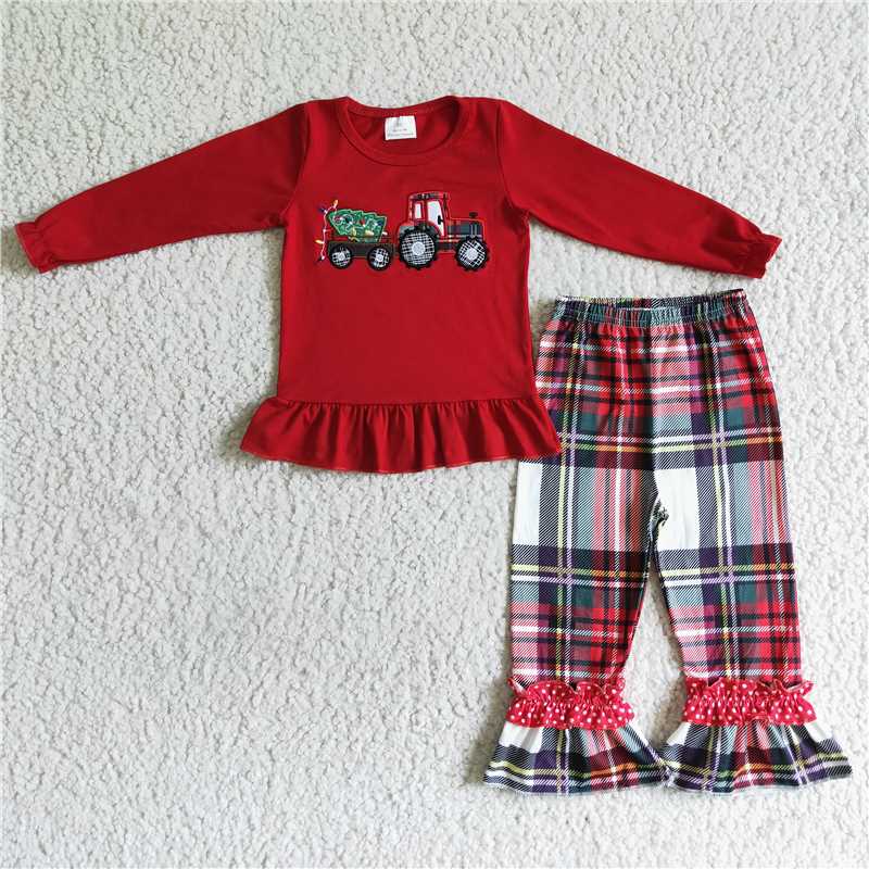 RTS NO MOQ(In Stock) GLP0063 Embroidered Christmas Long Sleeve Pants Set