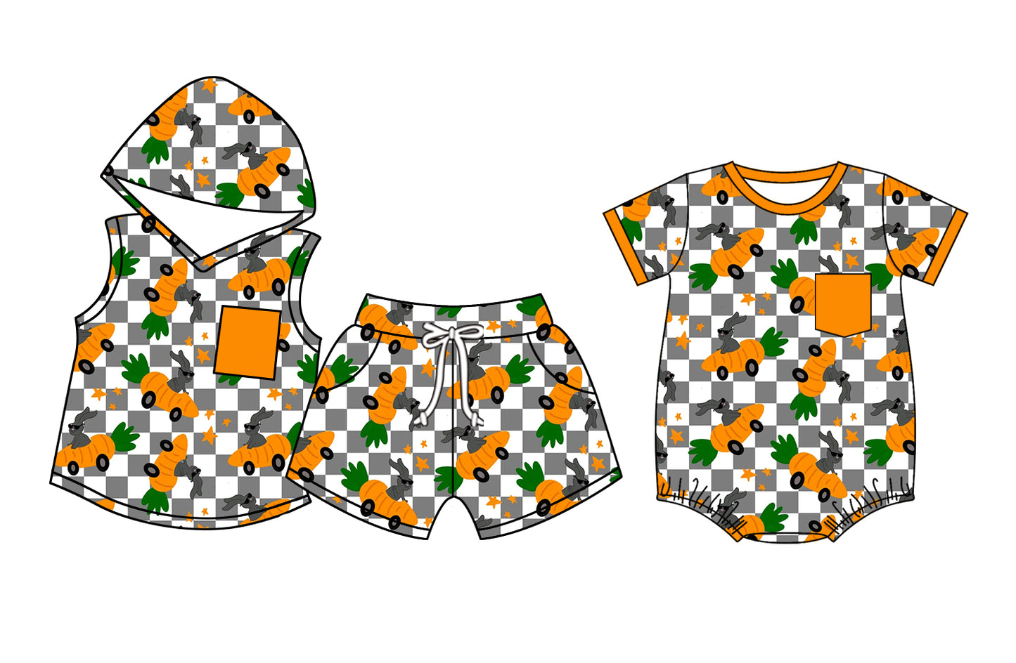 11.6 custom each style moq 5eta 4-6week Sibling Sister easter orange baby boy short sleeve shorts sets and rompers match design