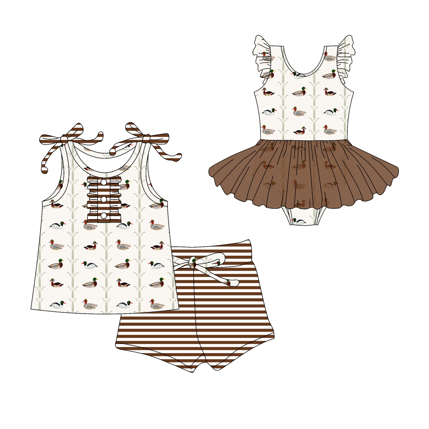 3.13 custom each style moq 5eta 4-6week Sibling Sister duck baby girl short sleeve shorts sets and romper match design