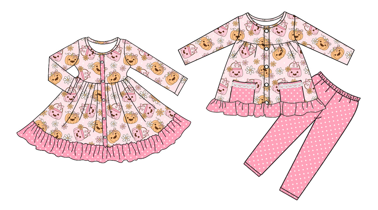 25.5.7 custom each style moq 5eta 4-6week Sibling Sisters pumpkin baby girl long sleeve pants sets and dress match family design