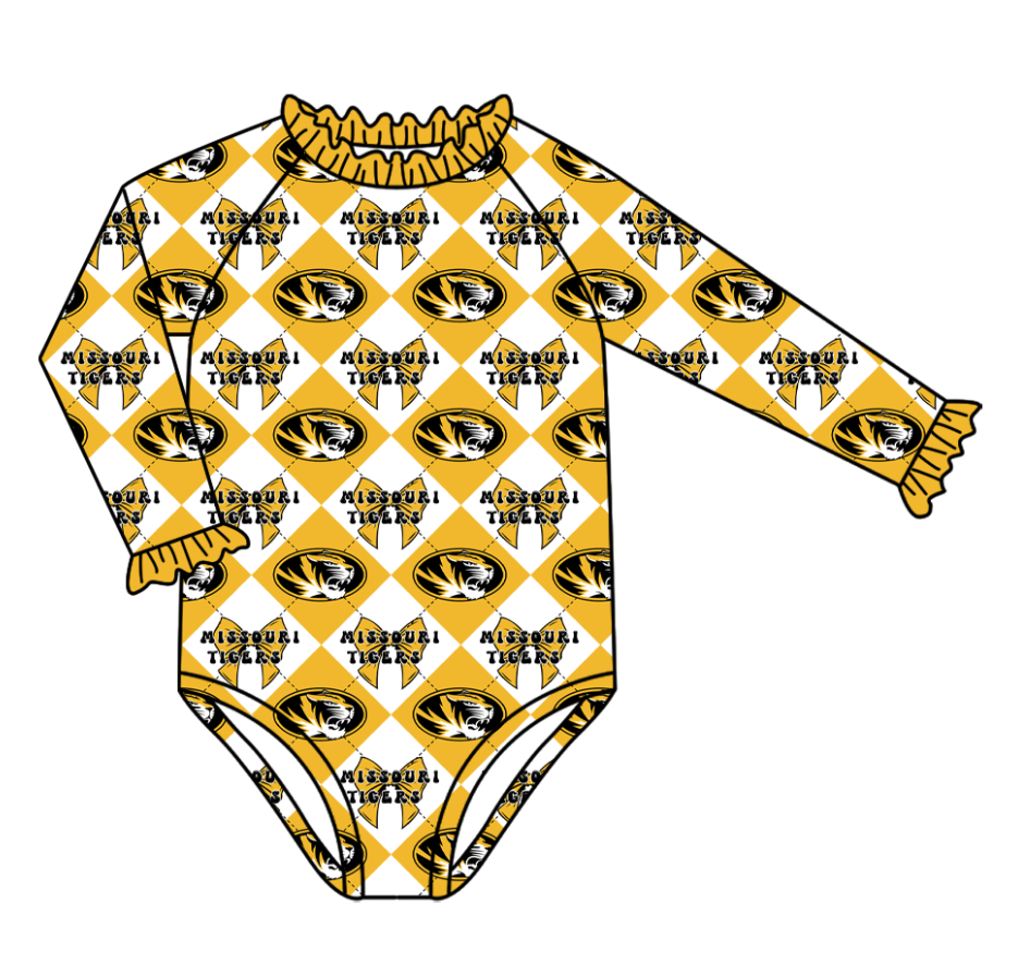 Custom moq 5 mix size yellow swim fabric Checkered team swimsuits girls swim