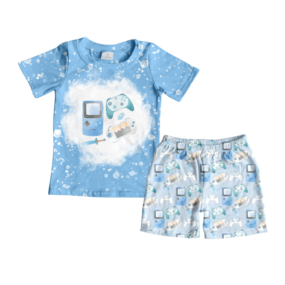 5.9custom moq 5 eta 4-5weeks Game consoles print blue short sleeves with shorts