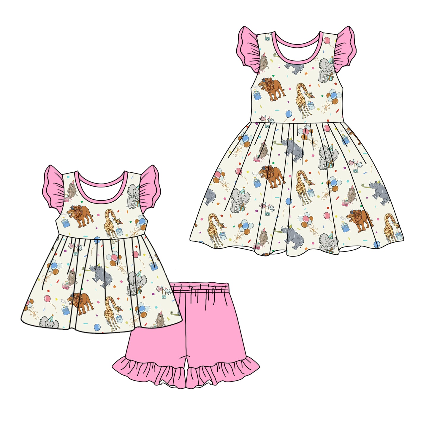 12.17 custom each style moq 5eta 4-6week Sibling Sister animal baby girl short sleeve shorts sets and dresses match design