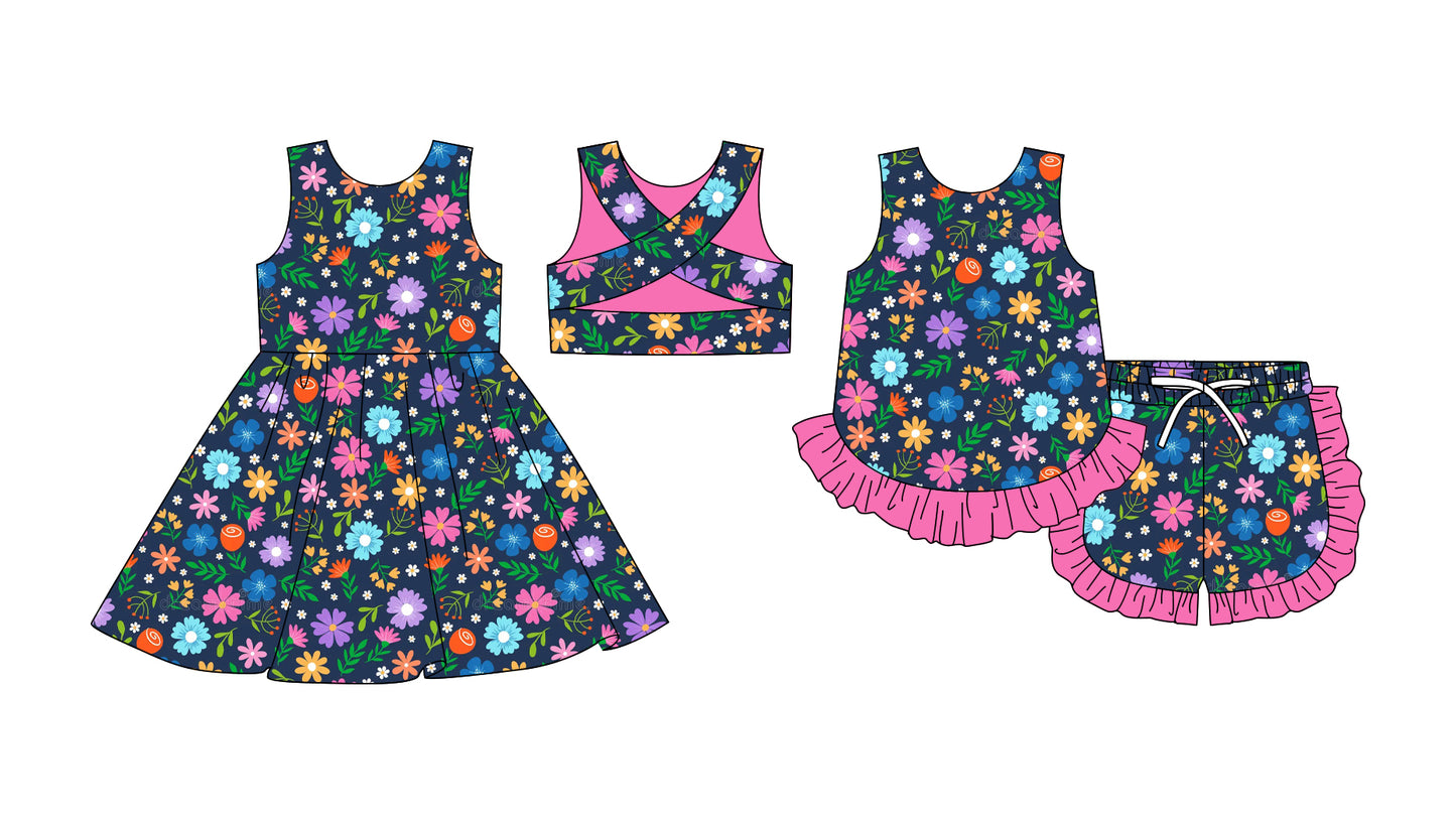 25.11.25 custom each style moq 5 eta 6-8week Sibling Sister floral baby short sleeve shorts sets and dress match design