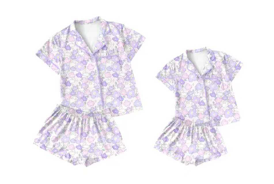 25.10.3 custom each style moq 5eta 4-6week Sibling Sister floral baby short sleeve shorts sets and adult set match design