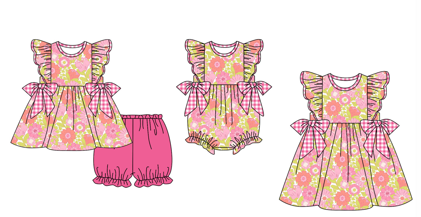 11.27 custom each style moq 5eta 4-6week Sibling Sister floral baby girl short sleeve shorts sets and dress and rompers match family design