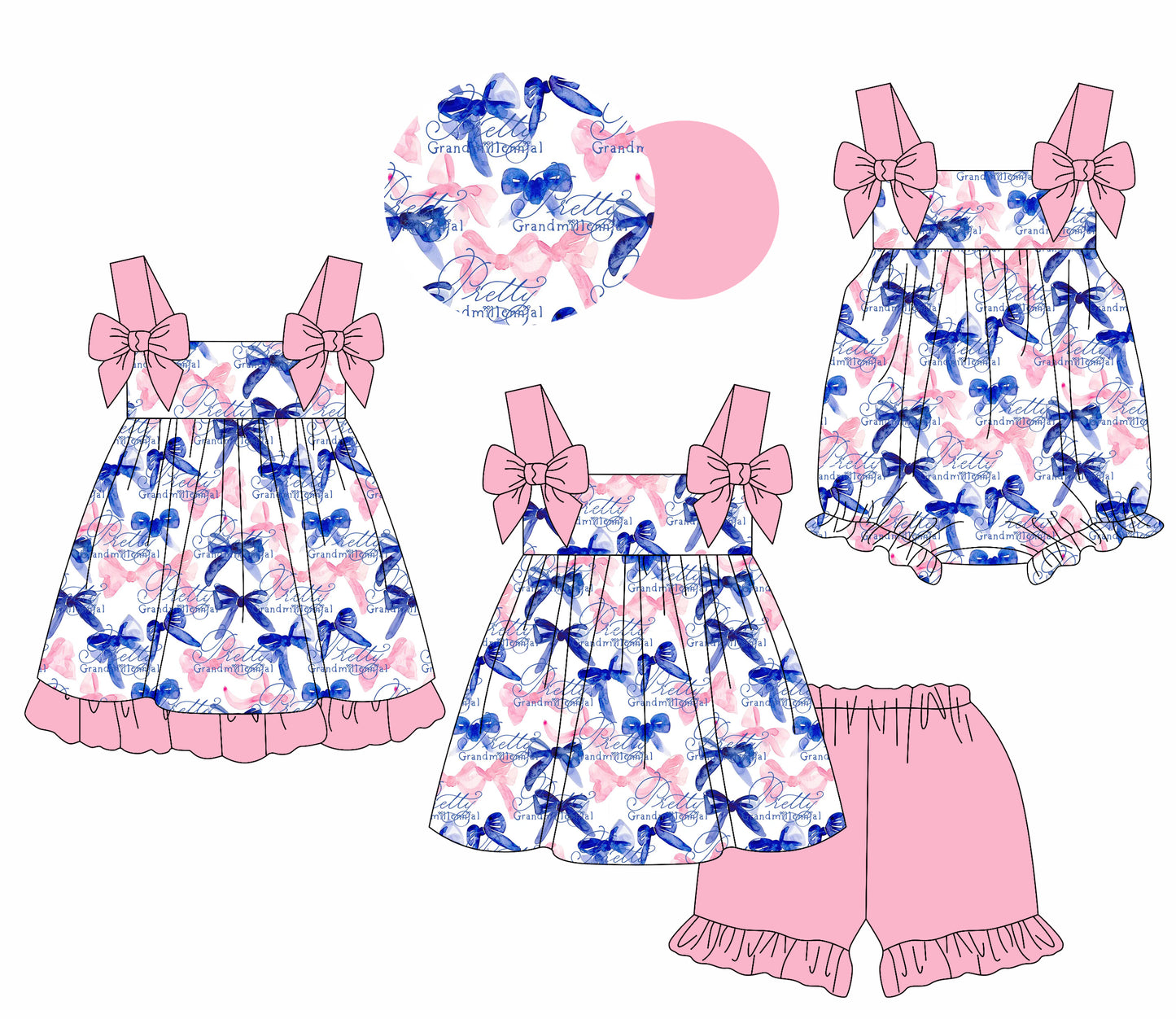 1.20 custom each style moq 5eta 4-6week Sibling Sisters bow baby girl short sleeve shorts sets and dress and rompers match family design